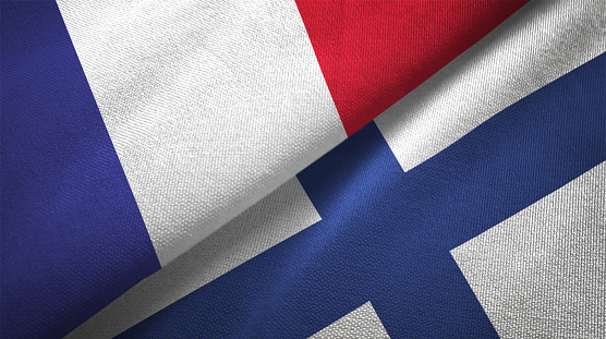Finland and France flag together realtions textile cloth fabric texture
