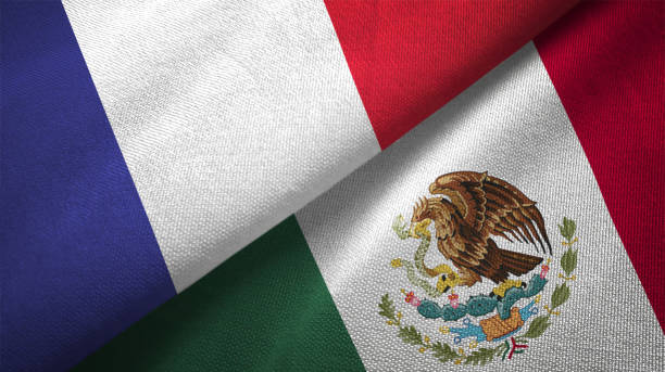 istock Mexico and France two flags together realations textile cloth fabric texture 1089812872