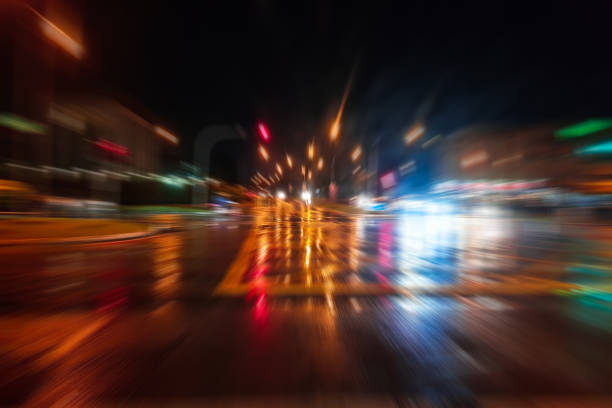 istock Night traffic with futuristic motion blur & zoom effects. 1089817536