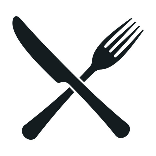 widelec i nóż. znak restauracji. wektor - fork stock illustrations