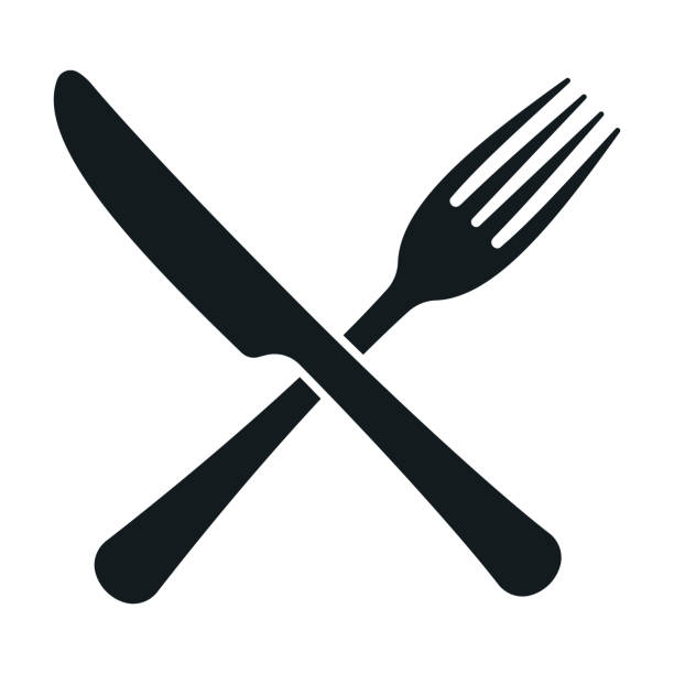 вилка и нож. вывеска ресторана. вектор - fork stock illustrations