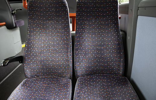 Seating in interior of bus, vehicle and transport