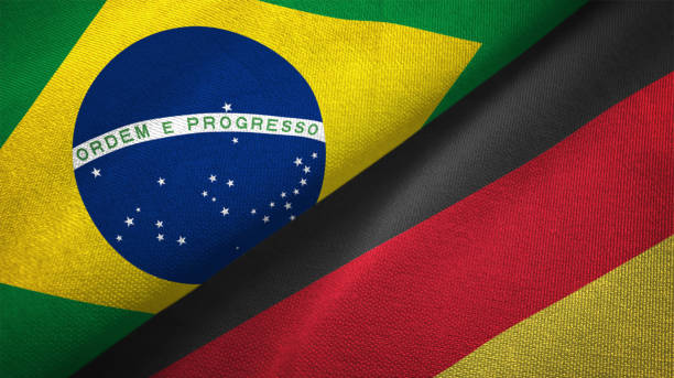 istock Germany and Brazil two flags together realations textile cloth fabric texture 1089822972