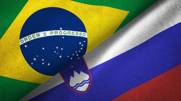 istock Slovenia and Brazil two flags together realations textile cloth fabric texture 1089823284
