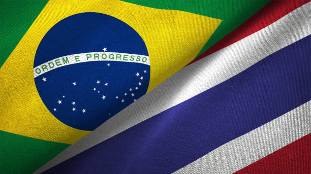 istock Thailand and Brazil two flags together realations textile cloth fabric texture 1089823286