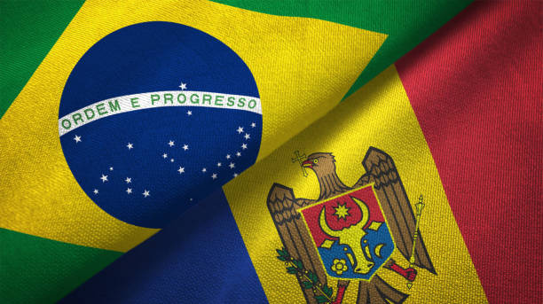 istock Moldova and Brazil two flags together realations textile cloth fabric texture 1089823288