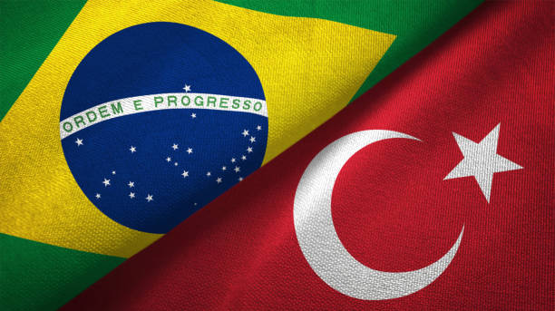 istock Turkey and Brazil two flags together realations textile cloth fabric texture 1089823306