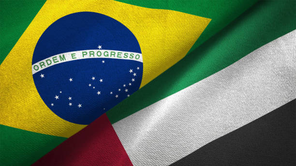 istock United Arab Emirates and Brazil two flags together realations textile cloth fabric texture 1089823326
