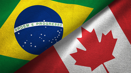 Canada and Brazil flag together realtions textile cloth fabric texture