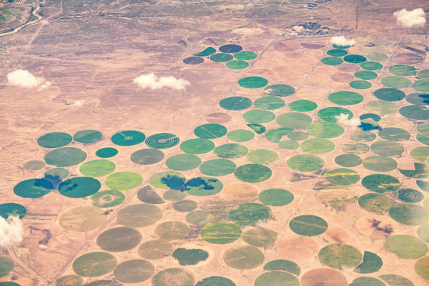 centre pivot d’irrigation agricole à farmington, nouveau mexique usa - new mexico landscape arid climate plateau photos et images de collection