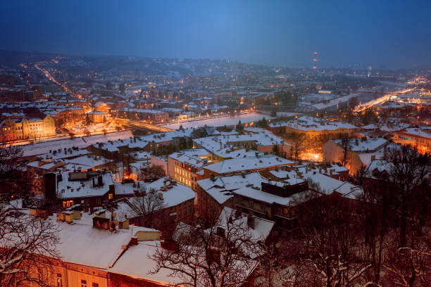 istock San River in Przemysl - aerial view at night 1089834860