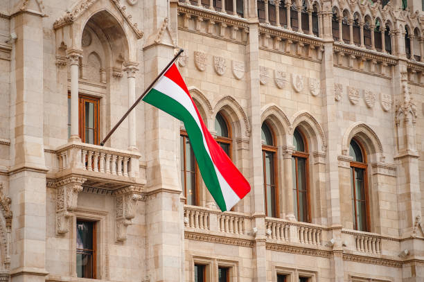 istock Hungary flag on Parliament building in Budapest 1089836322