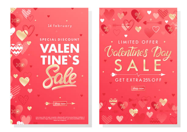 ilustraciones, imágenes clip art, dibujos animados e iconos de stock de día de san valentín ofrecen banners - valentines day heart shape gold red