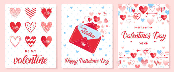 Collection of creative Valentines Day cards Collection of creative Valentines Day cards.Hand drawn lettering with hearts,arrows and love letter.Romantic illustrations perfect for prints,flyers,posters,holiday invitations and more. vintage love letter backgrounds stock illustrations