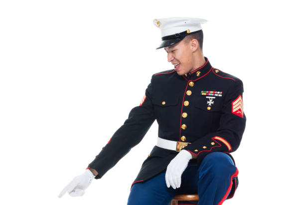 istock US Marine in uniform and pointing 1089849982