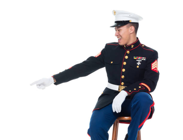 istock US Marine in uniform and pointing 1089850628