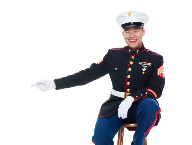 US Marine in uniform and pointing