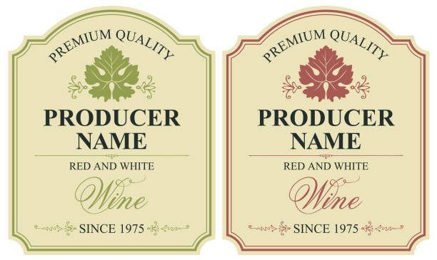 set of two vector wine labels with vine leaves vector art illustration