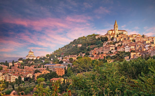Todi, Perugia, Umbria, Italy: landscape at dawn of the medieval hill town stock photo