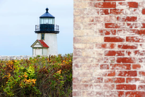 브 랜 트 포인트 등 대, 유명한 관광 명소와 랜드마크의 nantucket 섬 - lighthouse massachusetts beach coastline 뉴스 사진 이미지