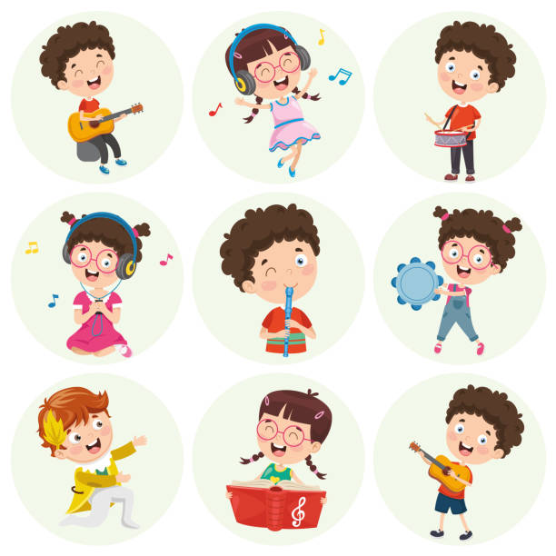 ilustrações de stock, clip art, desenhos animados e ícones de vector illustration of cartoon character - practicing piano child playing