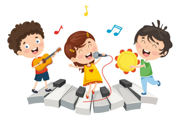 illustrazioni stock, clip art, cartoni animati e icone di tendenza di illustrazione vettoriale di musica per bambini - singing