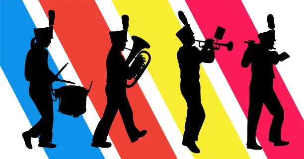 Vector illustration of Marching Band Coloured Stripes