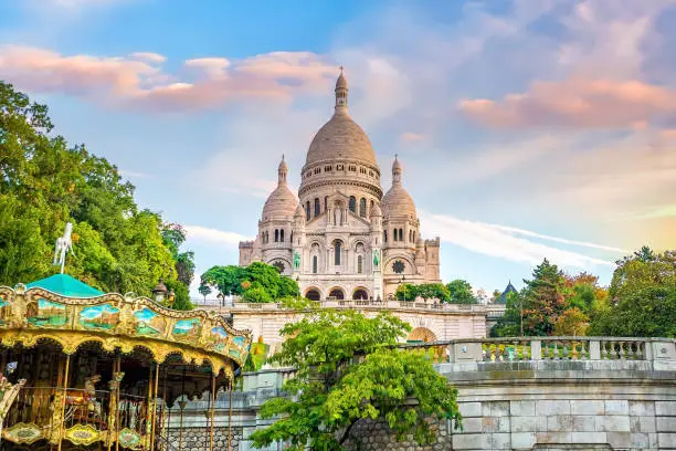 Photo of Sacre Coeur Cathedral on Montmartre Hill in Paris