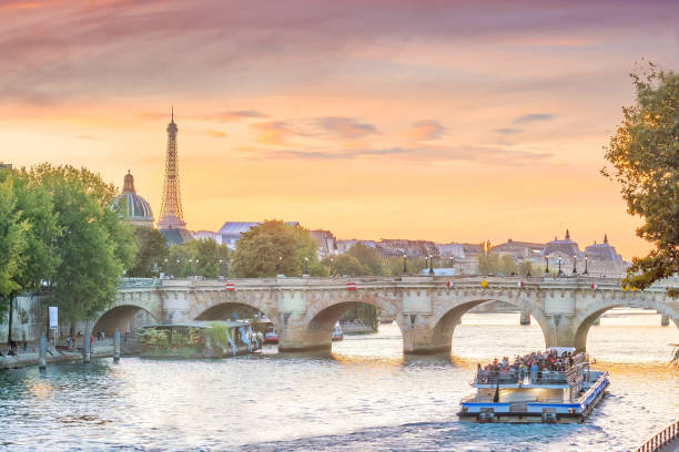 Sunset view of Paris skyline with Eiffel tower