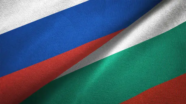 Photo of Bulgaria and Russia two flags together realations textile cloth fabric texture