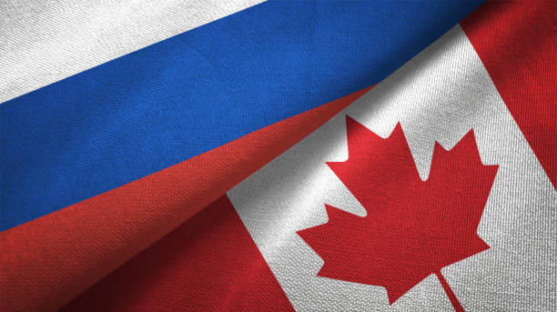 istock Canada and Russia two flags together realations textile cloth fabric texture 1089909926