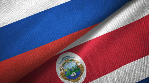 istock Costa Rica and Russia two flags together realations textile cloth fabric texture 1089910006