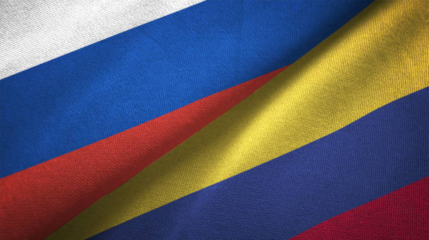 istock Colombia and Russia two flags together realations textile cloth fabric texture 1089910022