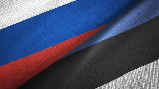 istock Estonia and Russia two flags together realations textile cloth fabric texture 1089910072