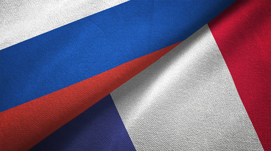 Czech and Ukrainian flags flying in the wind. Czech Republic stand with Ukraine. 3D rendered image.