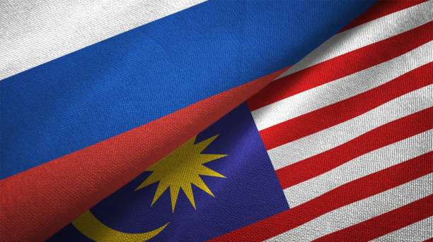 istock Malaysia and Russia two flags together realations textile cloth fabric texture 1089910590