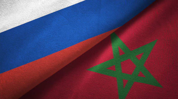 istock Morocco and Russia two flags together realations textile cloth fabric texture 1089910766