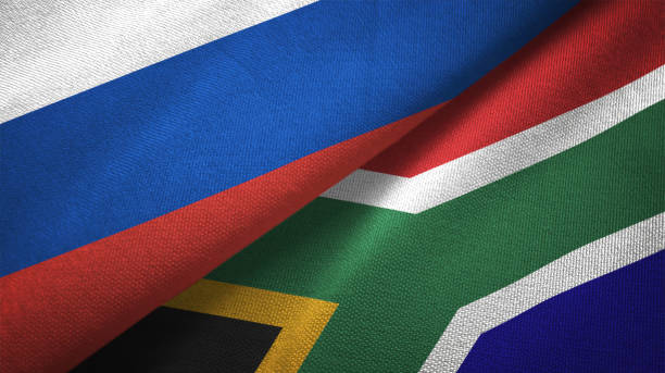 South Africa and Russia two flags together realations textile cloth fabric texture South Africa and Russia flag together realtions textile cloth fabric texture southern africa stock pictures, royalty-free photos & images