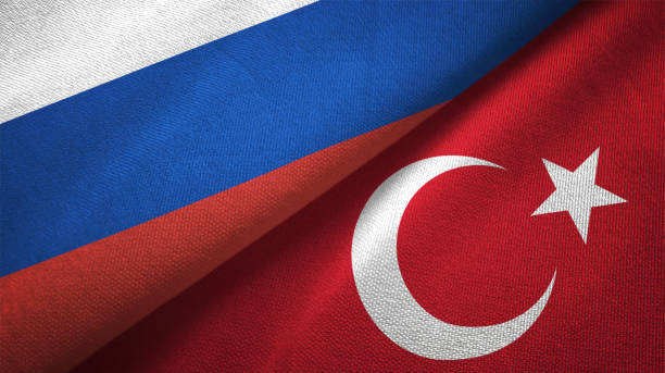 istock Turkey and Russia two flags together realations textile cloth fabric texture 1089911398