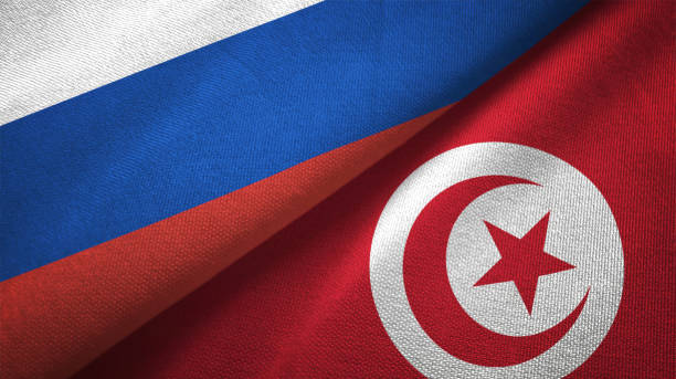 istock Tunisia and Russia two flags together realations textile cloth fabric texture 1089911464