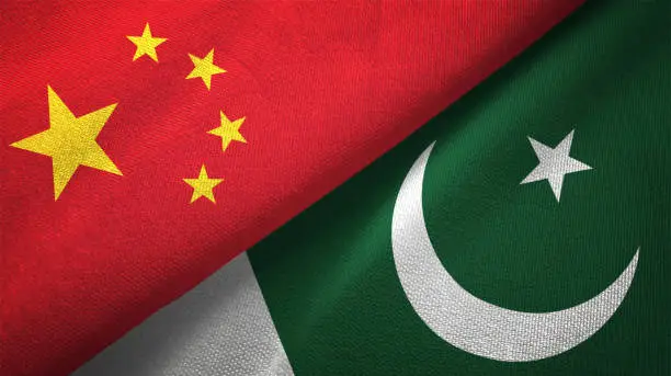 Pakistan and China flag together realtions textile cloth fabric texture