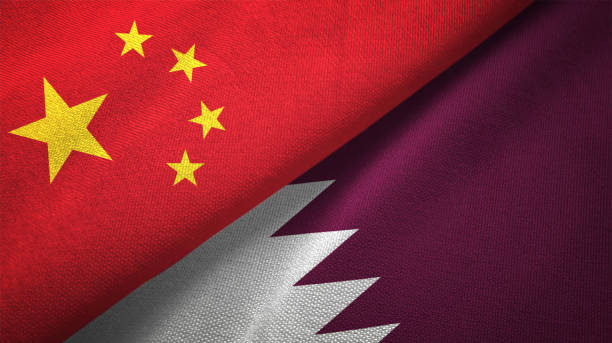 istock Qatar and China two flags together realations textile cloth fabric texture 1089914962