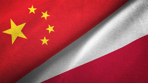istock Poland and China two flags together realations textile cloth fabric texture 1089914968