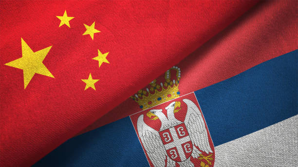 istock Serbia and China two flags together realations textile cloth fabric texture 1089915028