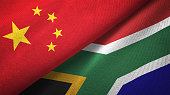 South Africa and China two flags together realations textile cloth fabric texture