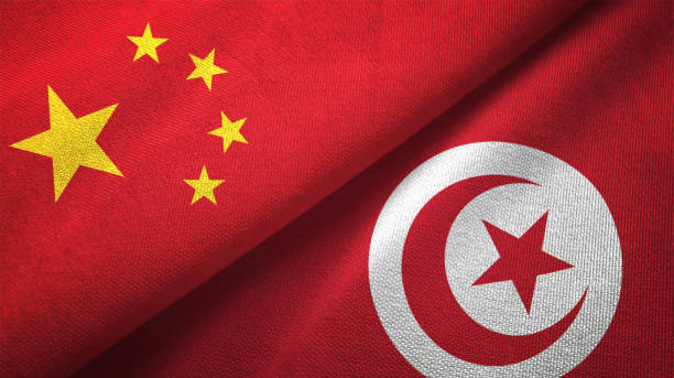 istock Tunisia and China two flags together realations textile cloth fabric texture 1089915264