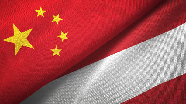 istock Austria and China two flags together realations textile cloth fabric texture 1089916460