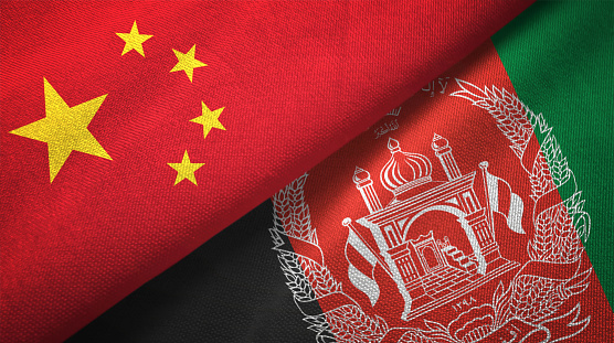 Afghanistan and China flag together realtions textile cloth fabric texture