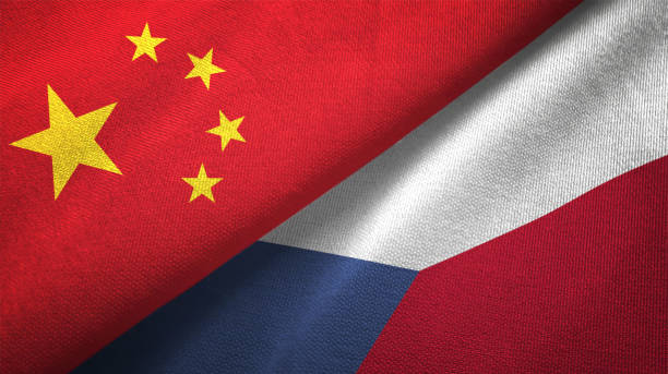 istock Czech Republic and China two flags together realations textile cloth fabric texture 1089916746