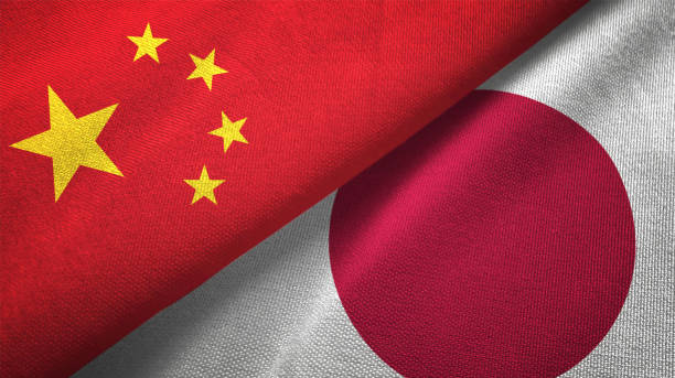 Japan and China two flags together realations textile cloth fabric texture